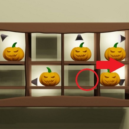 脱出ゲーム「FunEvents」黄色の宝石の場所を示す棚の画像