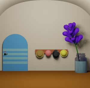 脱出ゲーム「いつもの日々」の部屋2(壁に帽子がかけられ、花瓶が置かれた部屋)
