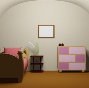 脱出ゲーム「いつもの日々」の部屋4(ベッドと額縁、引き出し付きのタンスがある部屋)