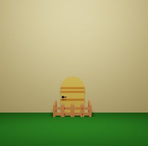 脱出ゲーム「いつもの日々」の庭4(柵のついた黄色いドアがある脱出地点の庭)