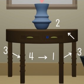 脱出ゲーム「静寂」の青い鍵を入手するための、部屋3のでこぼこの数のヒント画面