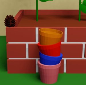 脱出ゲーム「いつもの日々」攻略：庭３の花壇の前にある積み上げられた植木鉢の画像